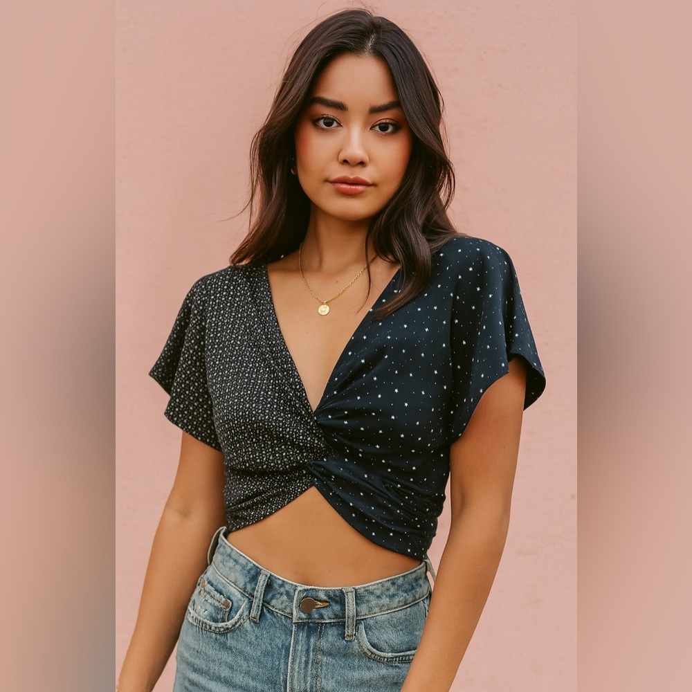 Vintage 80s C.H. Sport Wrap Crop Top Medium – Batwing Sleeves, Shoulder Pads